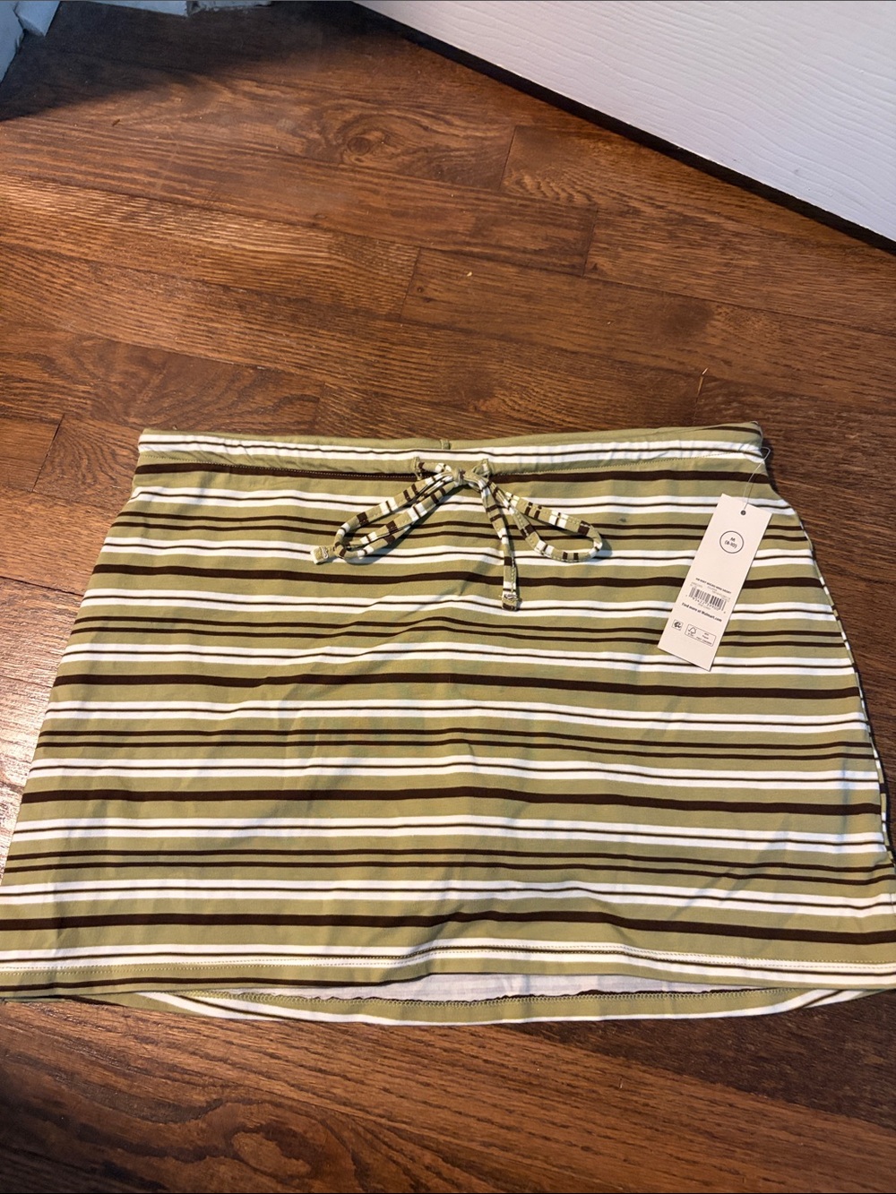 No Boundaries Olive and Cream Striped Drawstring Mini Skort